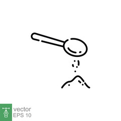 Spoon sugar powder icon. Simple outline style. Tea, coffee sweetener, teaspoon, cooking ingredient concept. Thin line symbol. Vector illustration isolated on white background. EPS 10.