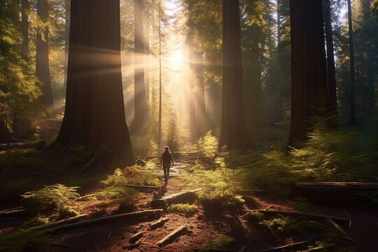 Redwood Forest, California, USA. Redwood National Park is one of the oldest national parks in the world with AI-Generated Images