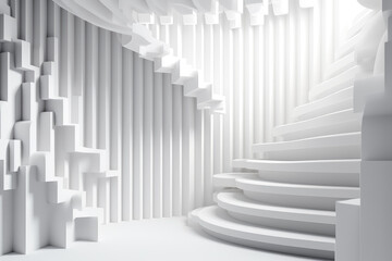 Abstract indoor white stairway background, in the style 3d rendering.
