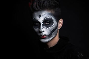 Creative makeup for horror Halloween party. Face art, carnival and fashion concept. Generative AI