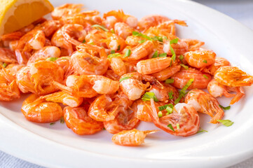 Plateful of Tasty Fried Symi Shrimp Close-up