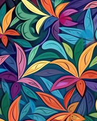 An image of brightly colored ornamental fabric with abstract background. (Illustration, Generative AI)