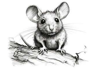 Cute Mouse drawing on white background - generative AI