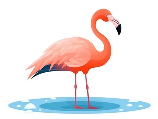 Flamingo in Cartoon Style on white background - generative AI
