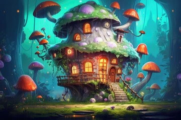 An illustration of a cute magical house, post-processed image. (Illustration, Generative AI)