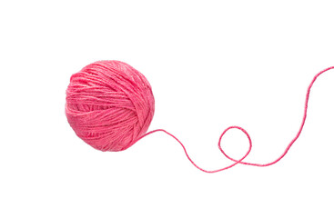 Ball of yarn on white background.