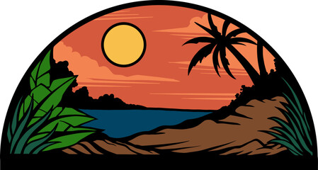 sunset beach logo vector