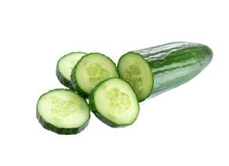 Cucumber and slices on white