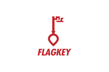 Creative logo design designated to a real estate or locksmith business. This logo design depicts a
key shaped like a flag and a locator symbol. 
