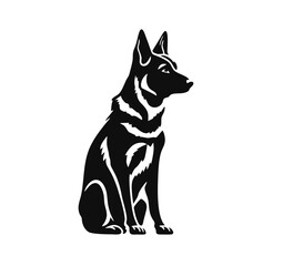 Vector isolated one single sitting 
German Shepherd dog full body black and white bw two colors silhouette. Template for laser engraving or stencil