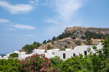 Beautiful View of the Acropolis of Lindos Rhodes and Its Village Below