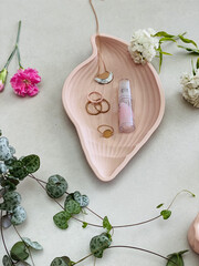 Shell shaped jesmonite pink terracotta tray