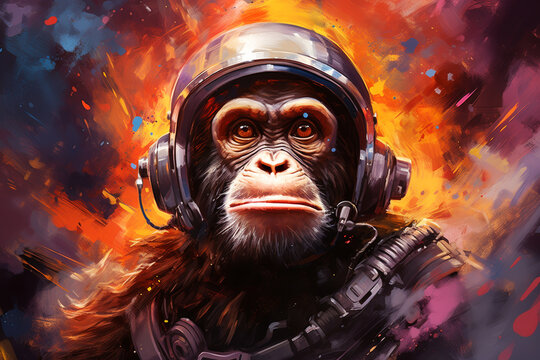 monkey in space, astronaut, monkey, space suit, monkey portrait. ai generative
