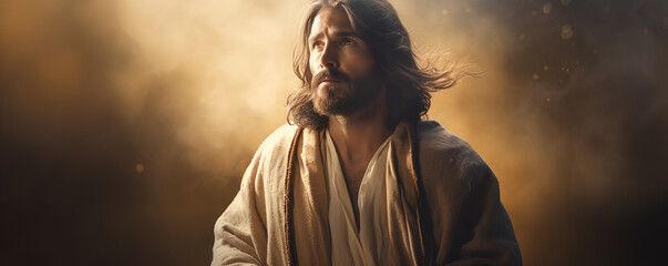 Jesus Christ, Savior of mankind.copy space.ai generative