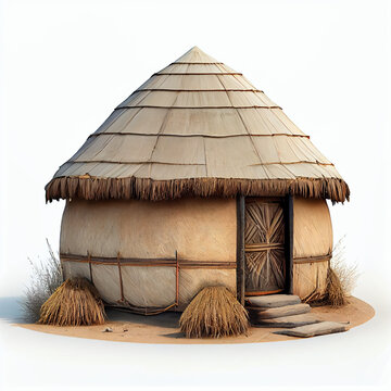Primitive basic hut yurt house built from straw isolated on a background Ai generated image