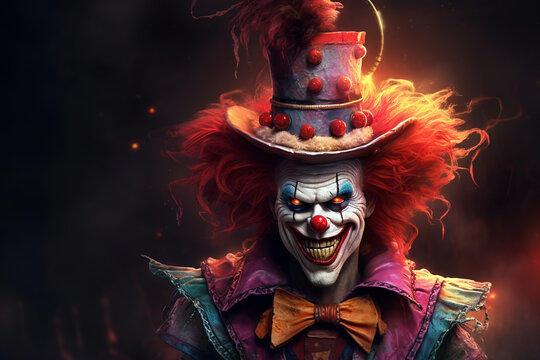 scary circus clown with an evil smile. ai generative