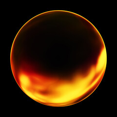 Glowing sphere or fire ball isolated on black background in 3d rendering