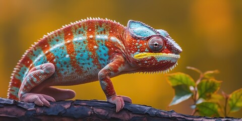 A chameleon shifting its colors, representing adaptability and change, concept of Camouflage, created with Generative AI technology - obrazy, fototapety, plakaty