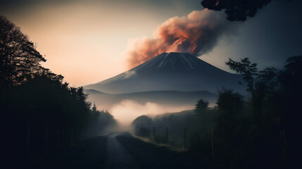 Erupting volcano scene