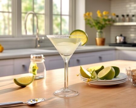 Light and airy white kitchen creates delicious AI cocktail image. (Illustration, Generative AI)