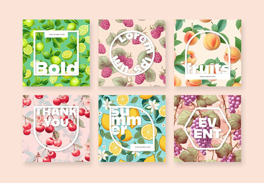 Summer Retro Social Layouts With Fruit Pattern and Generative Ai
