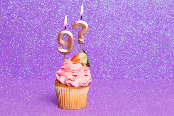 Cupcake With Number For Celebration Of Birthday Or Anniversary; Number 9 And Question Mark.