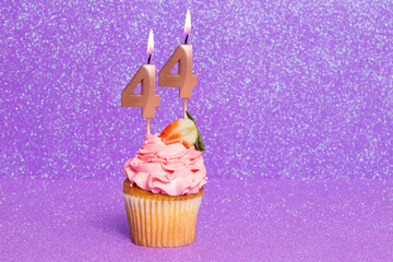 Cupcake With Number For Celebration Of Birthday Or Anniversary; Number 44.