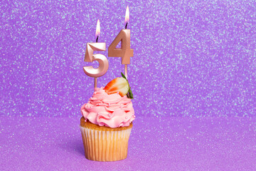 Cupcake With Number For Celebration Of Birthday Or Anniversary; Number 54.