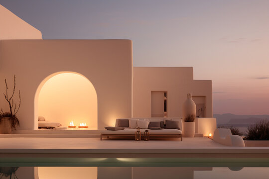 mediterranean villa by night, generative ai