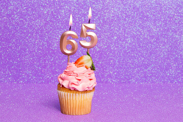 Cupcake With Number For Celebration Of Birthday Or Anniversary; Number 65.