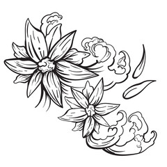 Vector Flower and Water wave japan style  