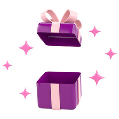 Opened gift box. 3D gift box. 3D illustration.