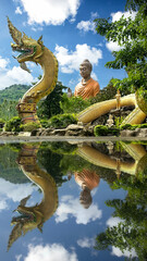 King of Naga statues at Buddha Uttayarn Luang Phu Sod in Kabinburi, Prachin Buri province Thailand.