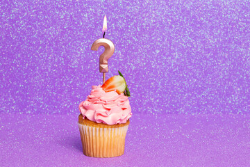 Cupcake With Number For Celebration Of Birthday Or Anniversary; Question Mark.