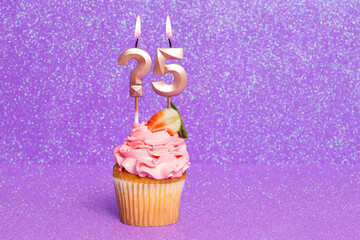 Cupcake With Number For Celebration Of Birthday Or Anniversary; Question Mark And Number 5.