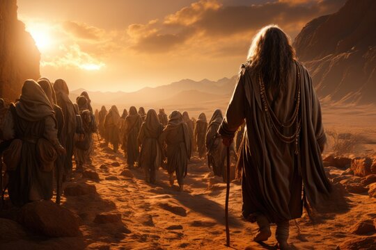 Illustration Of Moses Leading The People Of Israel In The Desert On The Way To Canaan Generative AI