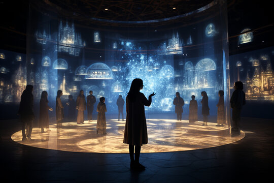 holographic projections used in educational settings to visualize complex concepts or historical events Generative AI