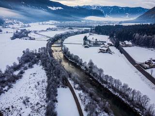 Valle di Tures from above. Winter landscape