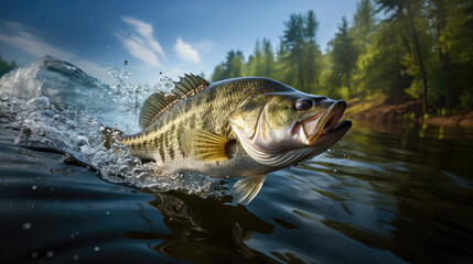 Largemouth Bass Summer Splash created with Generative AI Technology, ai, generative