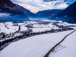Valle di Tures from above. Winter landscape