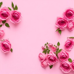 Composition of roses on pink background
