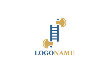 Creative logo design designated to construction company or workshop. This logo design depicts a ladder with the ends shaped like axes. 
