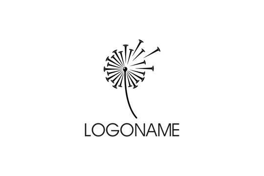 Creative logo design designated to construction company or workshop. This logo design depicts a dandelion made from nails. 
