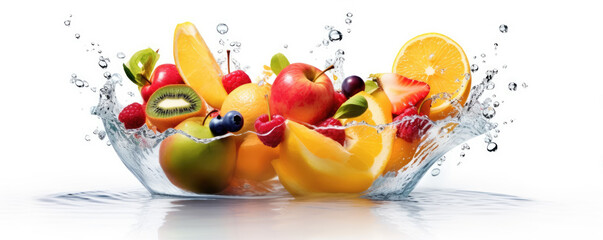 Fototapeta na wymiar Mixed fresh fruits in the water. generative ai