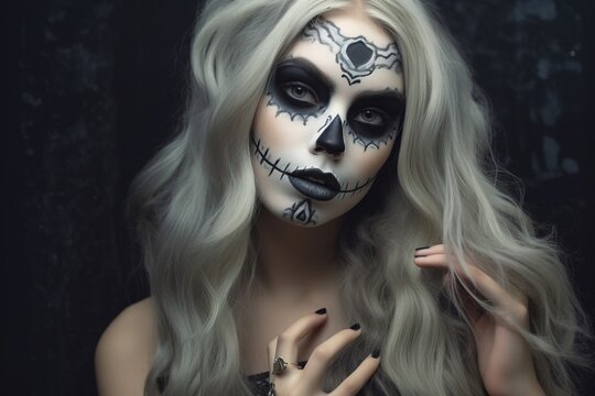 Portrait of woman with skull makeup