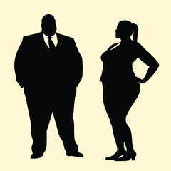 fat business man and women in a smart suit and tie silhouette
