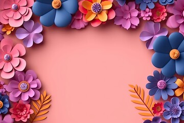 Colorful of flowers paper cut background with copyspace. Generative AI