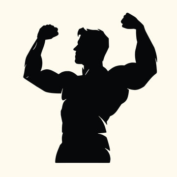 Strong man Body Builder Silhouette, Muscle, vector isolated