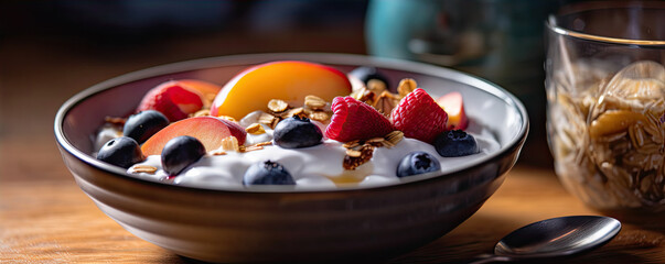 Obraz na płótnie Canvas Cereals in the bowl with yogurt. generative ai