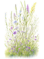Naklejka premium Watercolor of grass with wildflowers on transparent background,generative ai
